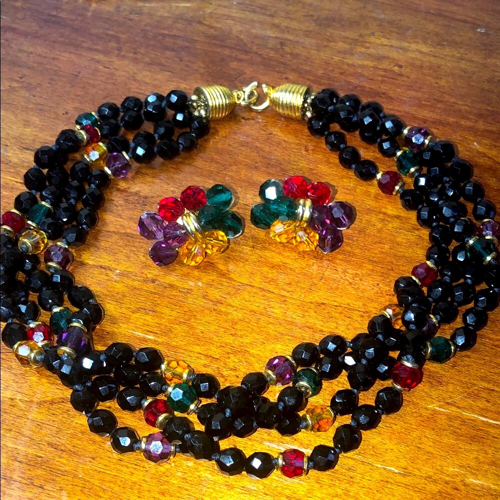 Vintage Beaded Necklace and Earring Set
